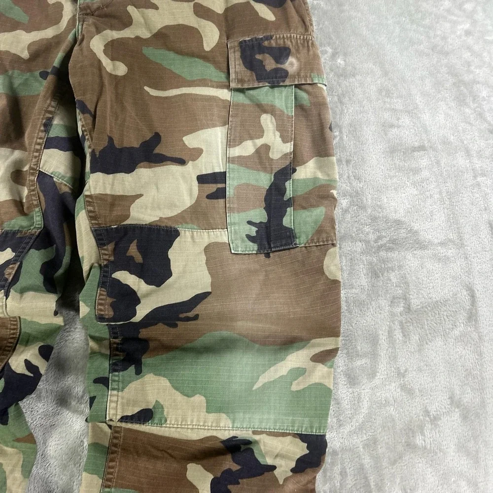 Camo Cargo Pants Mens 33x27 Green Ripstop Adjustable BDU Military Drawstring